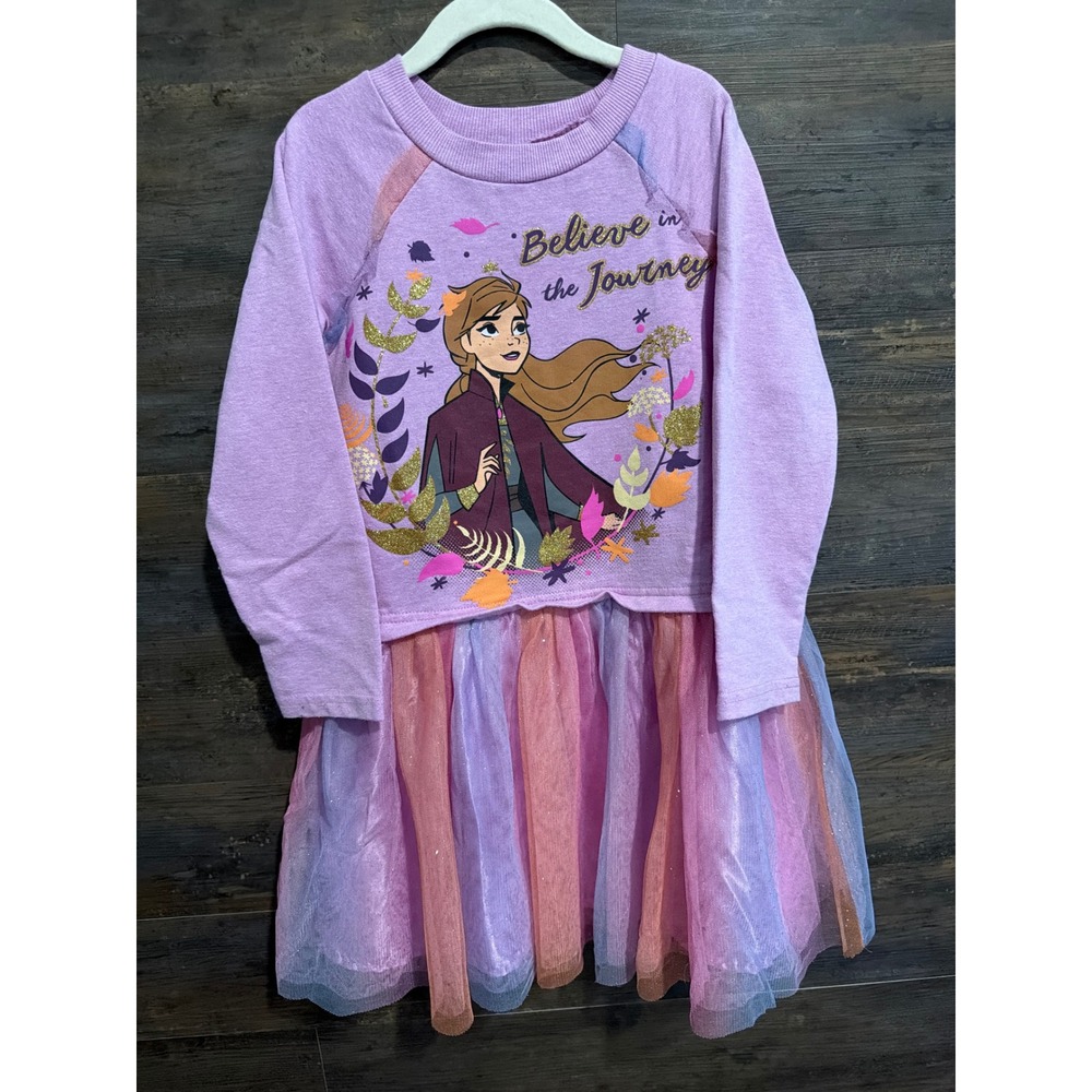 Disney Frozen Anna Tutu Dress Girls 6-6X Purple Sweatshirt Glitter Tulle Skirt